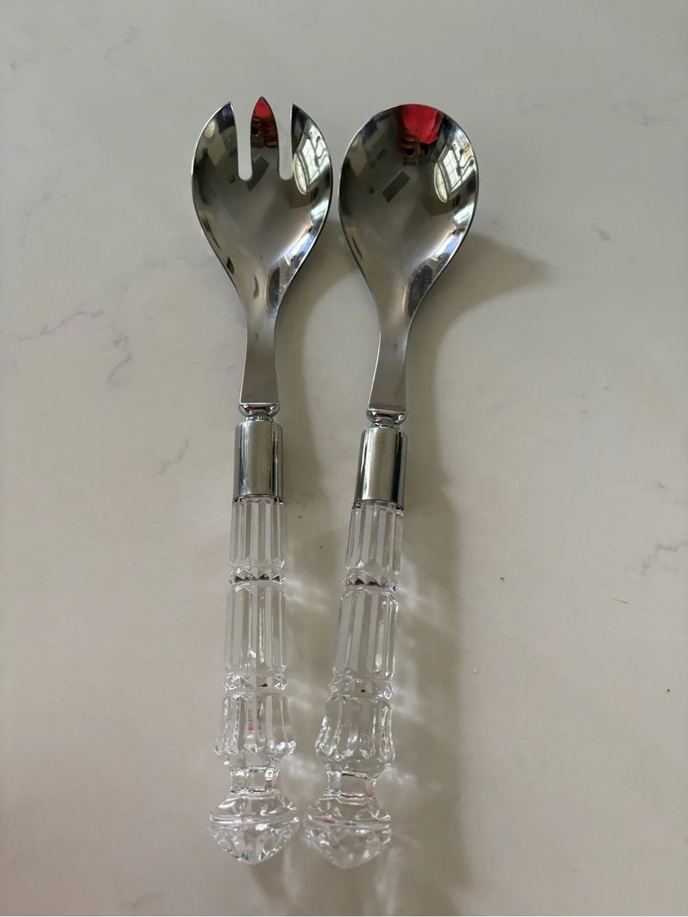 Clear Crystal handle & Silver Stainless Steel Salad Serving Set